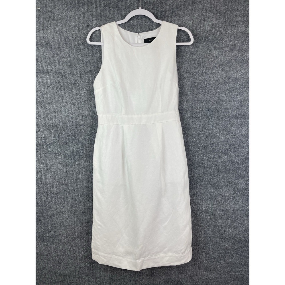 J. Crew Women's Size 2-XS Structured Sheath Dress‎ White Linen Blend